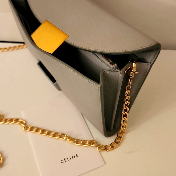 Celine Trotteur Crossbody Purse Clutch WOC Caviar Leather Gray - Picture 4 of 16